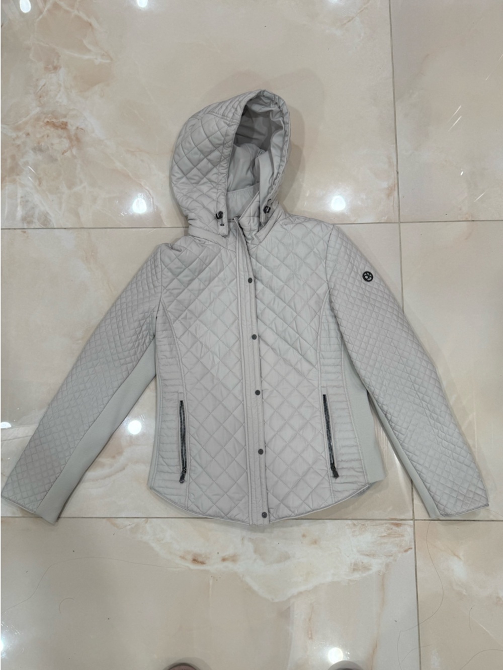 Calvin Klein Light Gray Quilted Hooded Puffer Jacket